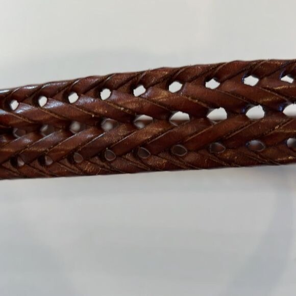 Fossil Genuine Leather Men's Braided Woven Brown Belt size 34 Brass Buckle - Picture 13 of 13